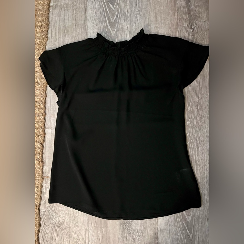 Express Mock Neck Sheer Flutter Sleeve Blouse - Black